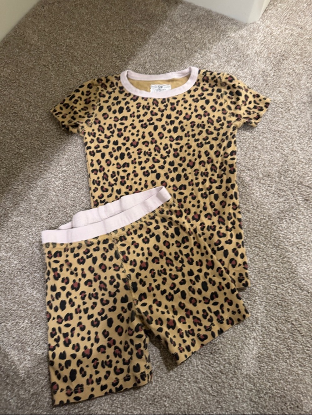 Crewcuts Girls Leopard Print Short Pajama Set - Tan, Black & Pink